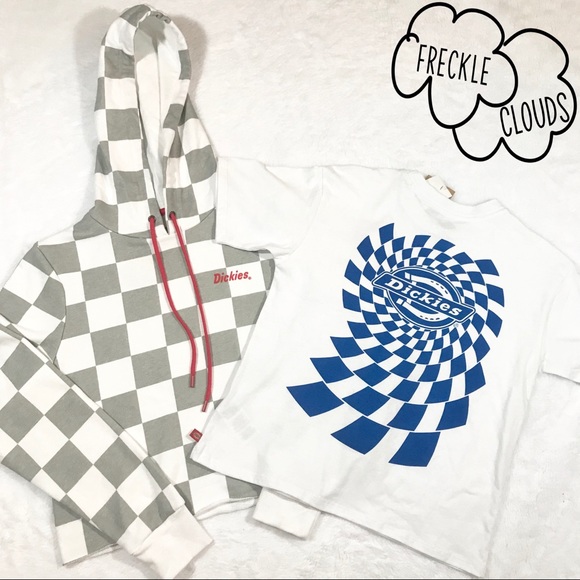 NWT DICKIES grey white red checker crop hoodie Sm - Picture 15 of 16